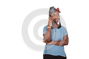 portrait of a beautiful young girl talking on the mobile phone smiling