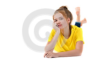 Portrait of a beautiful young girl on a white background