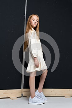 Portrait of beautiful young redhead girl posing in studio.