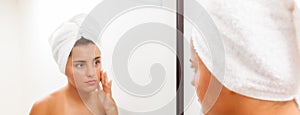 Portrait of a beautiful young woman in a bathroom.