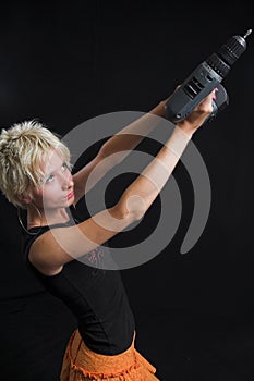 Portrait of beautiful young woman on black background