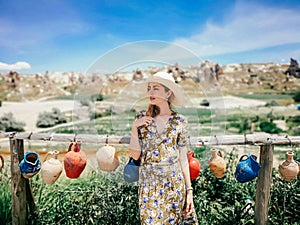 Portrait of a beautiful young woman in Cappadocia, Goreme