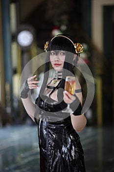 Portrait of a beautiful young woman Cosplay with Spy dress