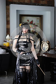 Portrait of a beautiful young woman Cosplay with Spy dress