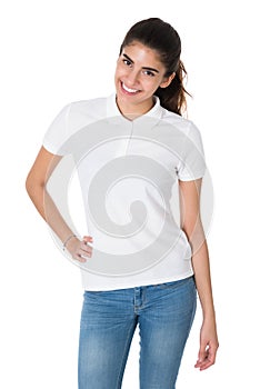 Beautiful Young Woman Wearing Blank White Tshirt