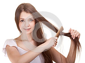 Portrait of a beautiful youth teen girl with comb