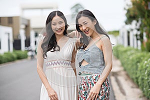 Portrait beauty Asian two friend woman.