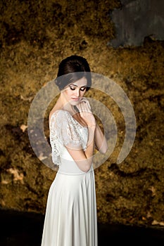 Portrait of beauty bride in white dress.