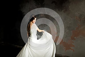 Portrait of beauty bride in white dress.