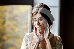 Portrait of beauty bride in white dress.