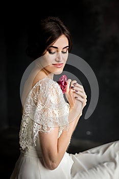 Portrait of beauty bride in white dress.