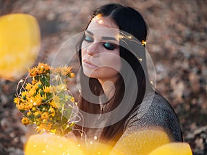 Portrait of beauty Romantic Girl Outdoors enjoying nature.