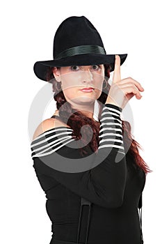 Portrait of beauty woman in black hat