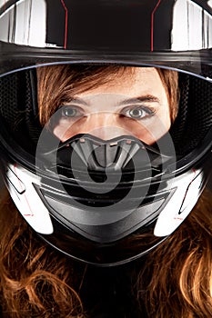 Portrait beautyful woman with helmet