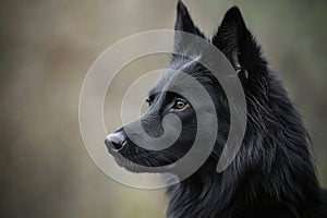 A portrait of a Belgian Shepherd Groenendael with shiny black fur and a focused gaze photo