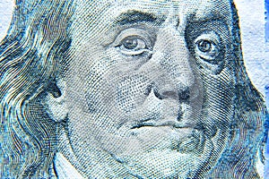 Portrait of Benjamin Franklin 100 American dollar hyper macro