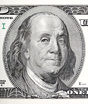 Portrait of Benjamin Franklin macro from 100 dollars bill
