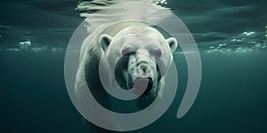 portrait of big polar bear underwater