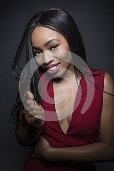 Portrait of a Black African American Woman Being Shy