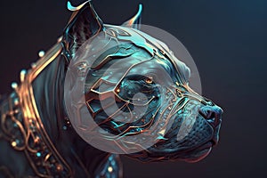 Portrait of black American Pitbull Terrier dog. Generative Ai