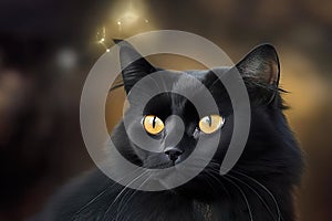 Portrait of black cat on dark background