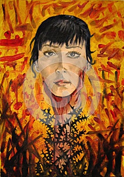 Portrait of a black haired woman with thorns