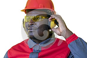 Portrait Of Black Industrial Worker In Personal Protective Equipment Isolated On White Background