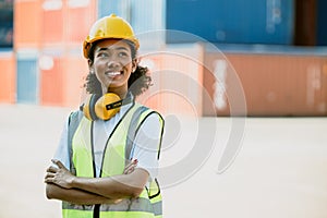 Portrait black teen girl cargo staff worker smart confident happy smile good welfare