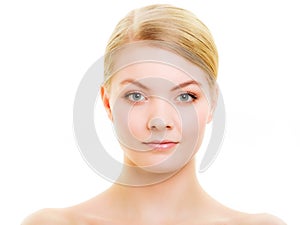 Portrait blond girl with natural makeup isolated