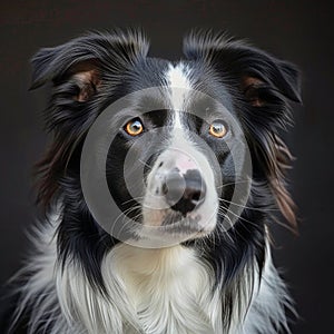 portrait of a border collie breed dog on a black background