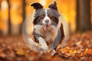 Portrait of border collie dog living in belgium. Border collie dog running in the autumn meadow. Pet animals, AI Generated