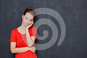 Portrait of bored frustrated girl listening uninteresting talking