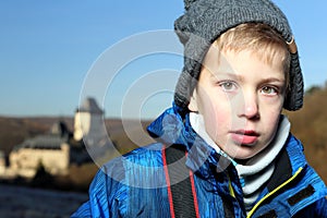 Portrait of the boy with anorak and stocking cap