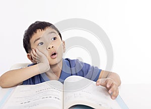 Portrait of a boy daydreaming in an elementary school class photo