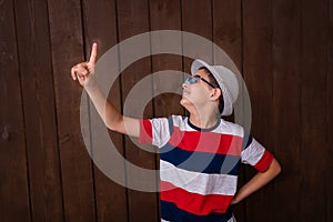 Portrait of boy in glasses with patch. Eye patch for glasses t treat lazy eye, amblyopia, strabismus.