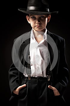 Portrait of a boy in an image of the gangster photo