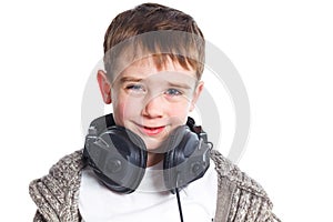 Portrait of boy listening to music