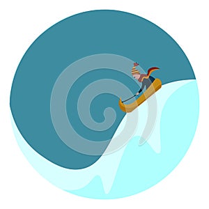 Portrait of a boy on a sledge over snow and a clear sky completes the background vector or color illustration