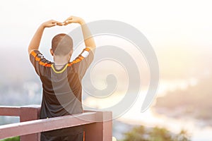Portrait of the boy standing, back view.selective focus.