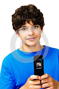 Portrait of boy text messaging