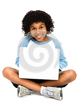 Portrait Of Boy Using Laptop