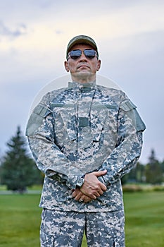 Portrait of brave sergeant outdoor.