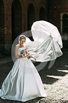 Portrait of the bride in the windy weather