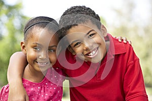 Portrait Of Brother And Sister In Park