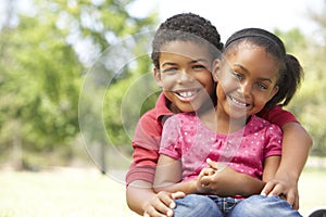 Portrait Of Brother And Sister In Park