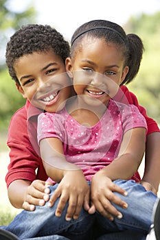 Portrait Of Brother And Sister In Park