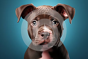 Portrait of a brown pitbull puppy, generative ai