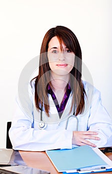 Portrait of a brunette doctor in hospital