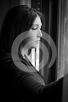 Portrait of brunette girl at home