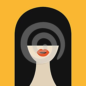 Portrait of brunette woman with long bangs hair. Avatar people icon for social networks. Cute cartoon character. Beautiful girl